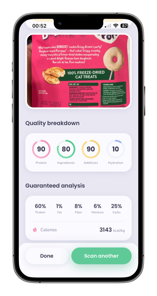 Kira app — ingredient breakdown screen